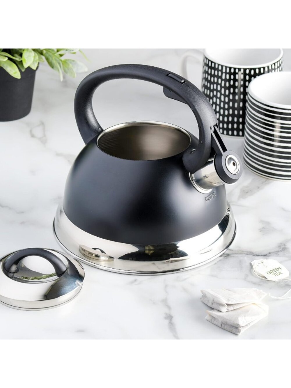 Black Kitchen Whistling Tea Kettles 1.75-QT Stainless Steel Stove-Top Teapot - Picture 6 of 6